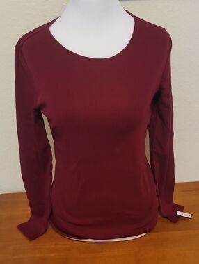 Talbots Women's Burgundy Long-Sleeve Crewneck Top